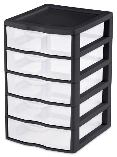 Small 5-Drawer Cart Unit Black Frame with Clear Rolling Home Drawer, 20759004