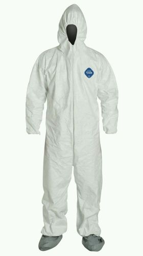 Dupont tyvek ty122s disposable coverall hood and boots elastic cuff white large for sale