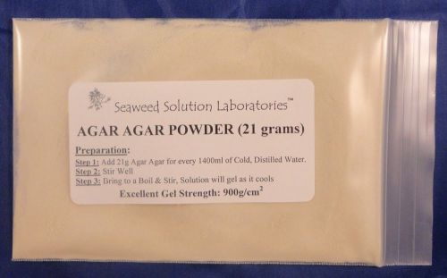 AGAR AGAR POWDER - 3/4 Ounce (21 grams) - All Natural Seaweed - FREE SHIPPING