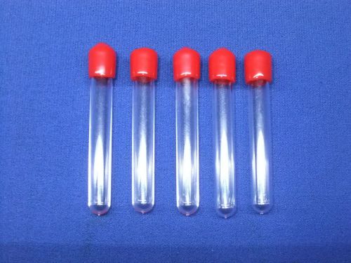 5 tubes 7 x 50 mm small clear plastic ps test centrifuge tube with red caps new for sale