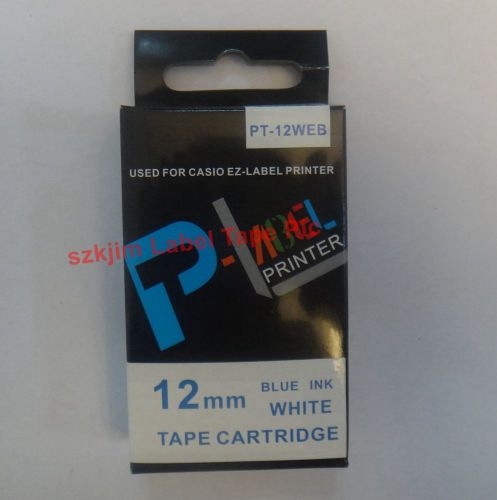 Compatible casio xr-12web blue on white 12mm 8m label tape klc500 kl60 xr-12web1 for sale