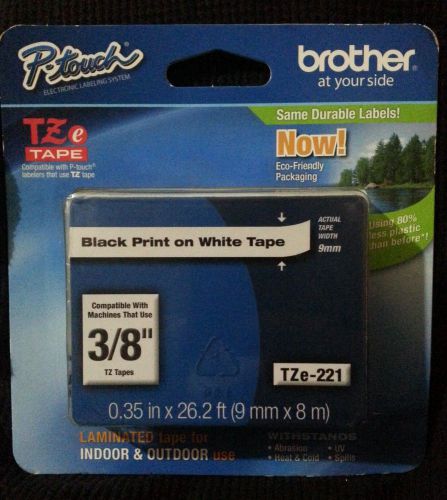 Brother 3/8&#034; Black on White Label Tape  TZe-221