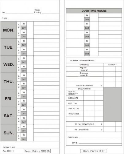 Time Card Acroprint 125 Weekly Double Sided Timecard 830331-1 Box of 1000