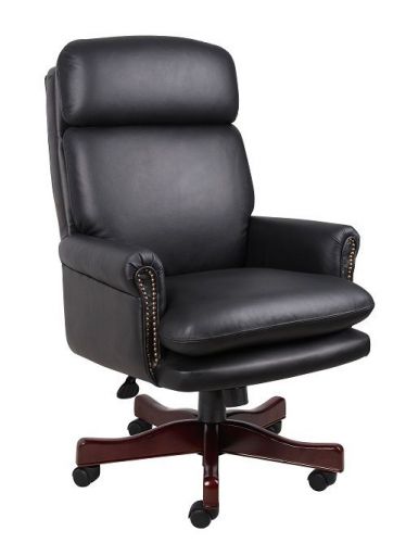 B850 BOSS BLACK TRADITIONAL BACK EXECUTIVE OFFICE CHAIR WITH MAHOGANY BASE