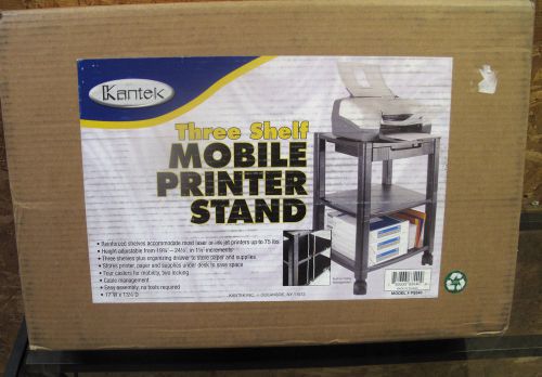 Kantek 3-Shelf Desk Side Mobile Printer Stand with Organizing Drawer PS540 Black