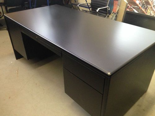 Executive black color wood desk by indiana desk co for sale