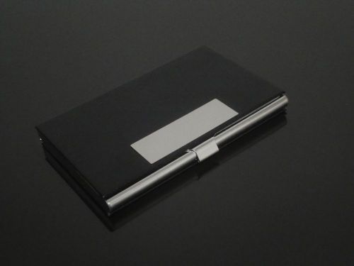 Black Leather Stainless steel Metal Credit Business Card Case Holder #MPF02