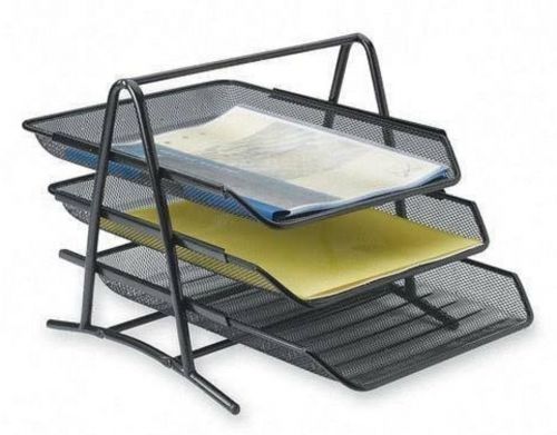 Desk tray 3 tier steel mesh organizer office document shelf storage paper holder for sale