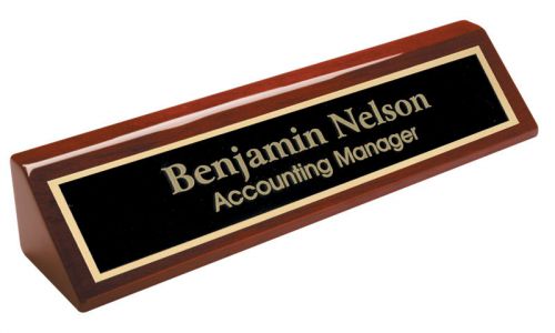 Personalized Rosewood Piano Finish NAME PLATE BAR w/ gold trim office desk