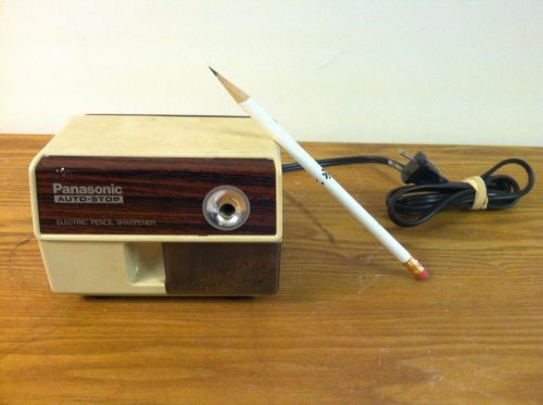 Vintage Panasonic KP110 Electric Pencil Sharpener Auto Stop Wood Grain Beige