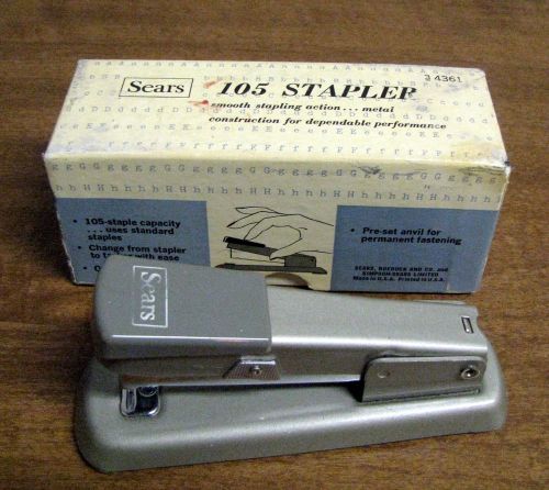 Vintage Sears 105 Stapler in Original Box Gray 5 1/4&#034; Long VGC