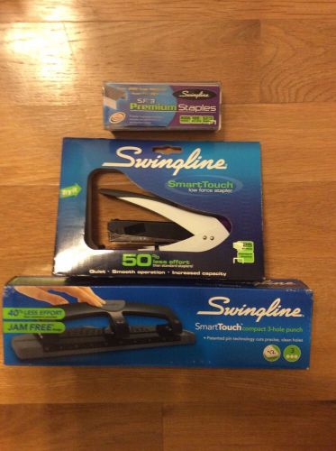Swingline SmartTouch Stapler, compact 3-hole punch, box 5000 staples, NEW