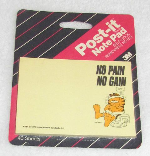 NEW! COLLECTIBLE 1987 3M GARFIELD JIM DAVIS POST-IT NOTES PAD NO PAIN NO GAIN