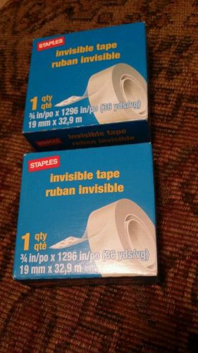 STAPLES Invisible Tape Refill, 1&#034; Core, 3/4&#034;x1296&#034;, Clear; All purpose *Lot of 2