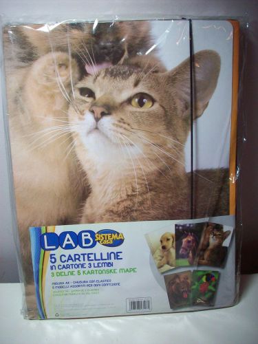 Lot 5 cardboard animal design portfolio folders relastic closures cat dog horse+