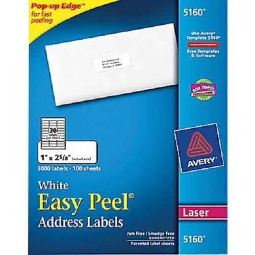 Avery 5160 Easy Peel White Address Labels (6,000) - 2 Boxes of 3,000 each