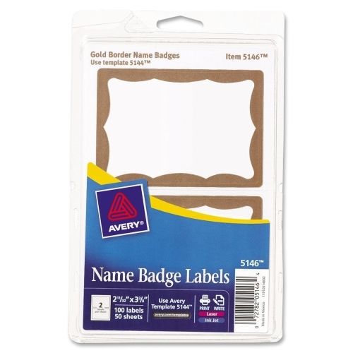 LOT OF 4 Avery Name Badge Label - 2.34&#034;Wx3.37&#034;L - 100 / Pack - Gold