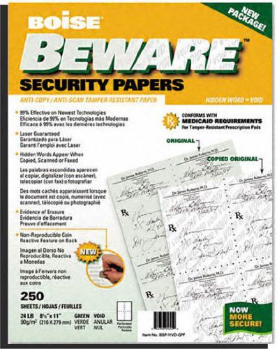 Case of Boise Beware Prescription Security Papers - 8.5 x 11- Green - 2500 Ct.