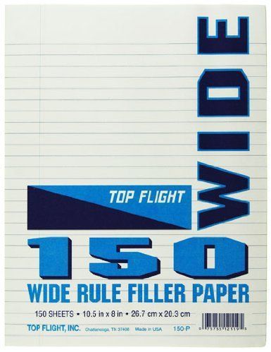 Filler Paper 10.5 X 8 Wide Rule Sheets 3-hole-punched 12119