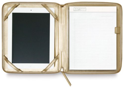 Russell + hazel zip gold leather portfolio ipad/tablet case with notepad for sale