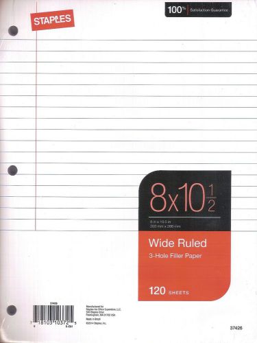 Staples wide ruled filler paper, 8&#034; x 10-1/2&#034; for sale