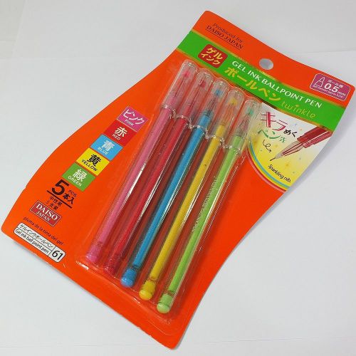 5 x Sparkling Nib Red Pink Blue Yellow Green 0.5mm Gel Ink Ballpoint Pen JAPAN