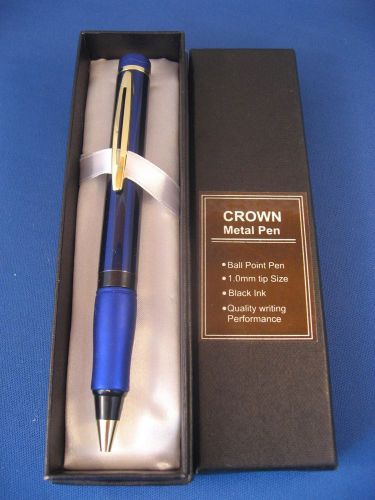 Crown metal ball point pen, black ink,  1.0 mm tip,  blue pen with gold accent for sale