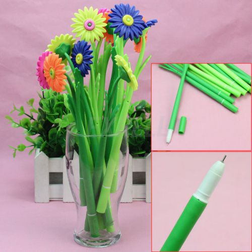 12pcs Fashion Sunflower Design Black Gel Ink Rubber Pens 0.38mm For Childern