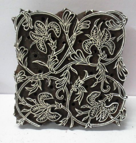 INDIAN WOODEN HAND CARVED TEXTILE FABRIC PRINTER BLOCK STAMP FLOWER PATTERN