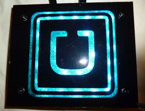 UBER ride share LED black /turquoise visor mounted sign battery operated emblem