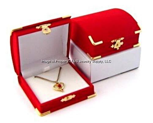 1 red velvet &amp; brass accent pendant or large earrings jewelry display gift box for sale
