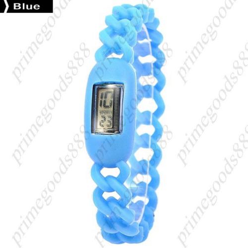 Sports LCD Digital Sport Silica Gel Band Free Shipping Wrist Wristwatch Blue