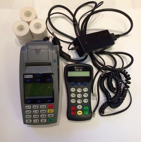 First data fd-50 credit card terminal + fd-10 pin pad + power + receipt tape for sale