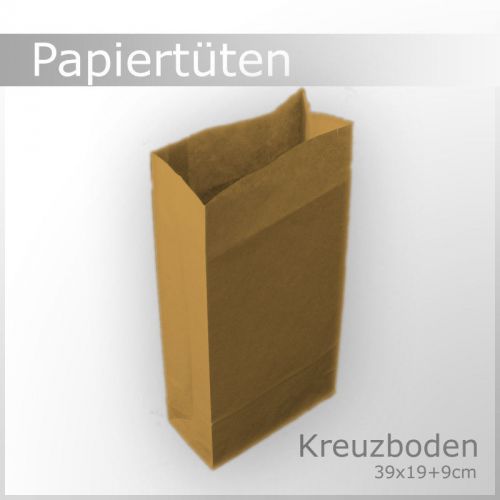 Papiertuten braun 39x19+9 Kreuzboden Beutel Tuten Kraft Papierbeutel WOW No.3116