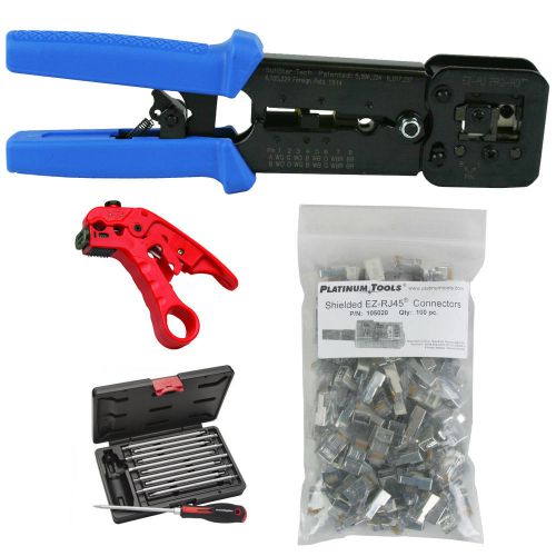 Platinum tools 100054 ez-rjpro crimper, cat5e/cat6 connectors, cutter, tool kit for sale