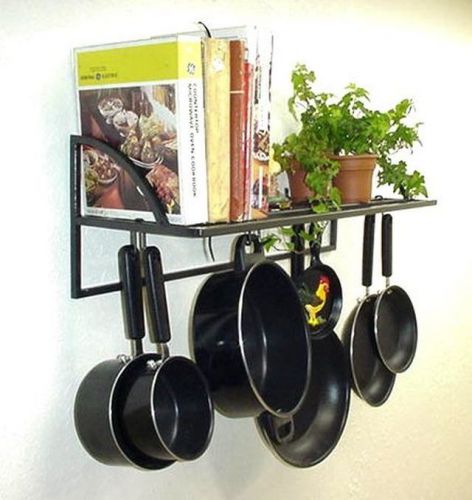 Wall bookshelf pot  lid rack holder curved ends 16 bt for sale