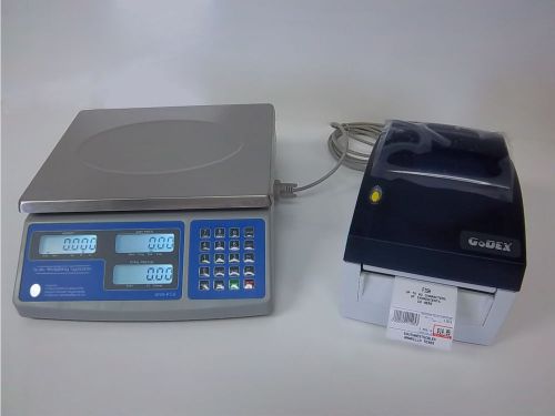 Sws-pcs-30 lb price computing scale-lbs,kgs,ozs w/godex dt4 barcode printer 8020 for sale
