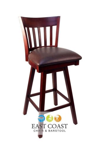 New gladiator mahogany vertical back wooden swivel bar stool w/ brown vinyl seat for sale