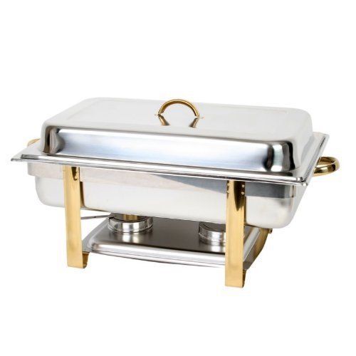New 8 quart stainless steel chafer set mirror finished w/gold accent handles - f for sale