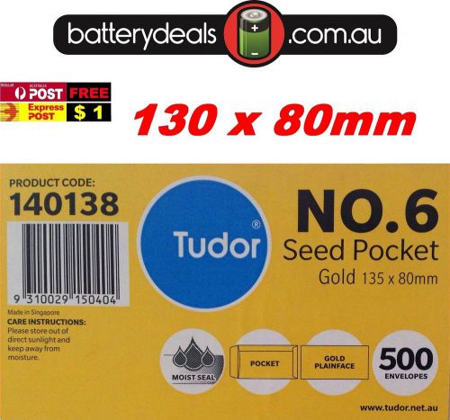 500 Tudor No.6 Seed Pocket Envelope 135 x 80mm 140138 Gold plainface moist seal