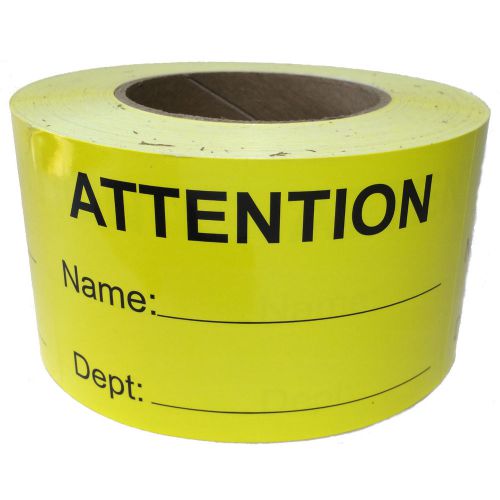 Yellow Writeable &#034;ATTENTION&#034; Labels Stickers - 3&#034; by 5&#034; - 500 ct