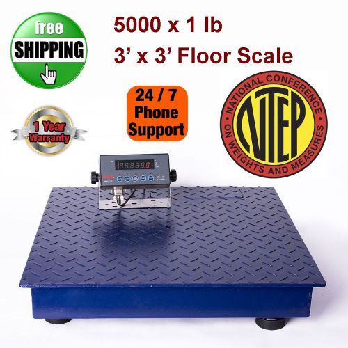 New ntep 5000 lb/1 lb 3&#039;x3&#039; heavy duty floor scale w/ stainless steel indicator for sale