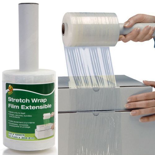 DUCK Stretch Wrap Roll (1,000 ft x 5&#034;) Clear, Self-Cling, Shipping, Packing NEW!