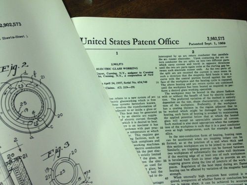 VINTAGE US UNITED STATES PATENT OFFICE ELECTRIC GLASS WORKING SEPT 1 1959 GUYER