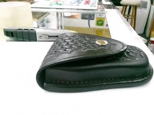 VALENCIA CALF CLARK   Black Leather Handcuff Case/Pouch- Basketweave- Model 190