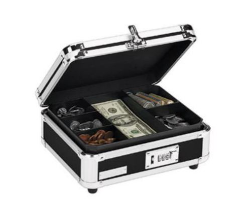 New Vaultz® Plastic &amp; Steel Safe Cash Box w/Tumbler Lock, Black &amp; Chrome