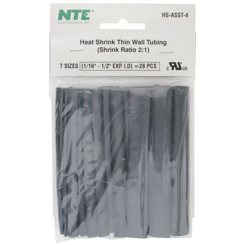 Nte hs-asst-4 heat shrink 2:1 black assorted sizes 4 28 pcs. for sale