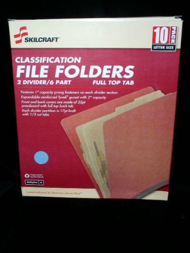 NEW SKILCRAFT Lt. Blue Classification File Folders 6 Pt 2 Divider Letter 10 PK