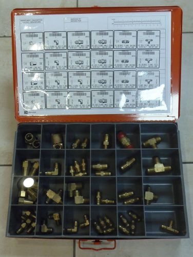 Large flared brass fittings assortment, 49 pcs with carrying/storage case for sale