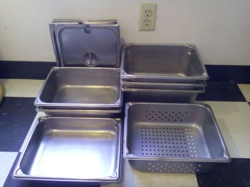 **LOOK HERE**LOT of 7 Stainless Steel 1/2 size SteamTable inserts with 4 LIDS